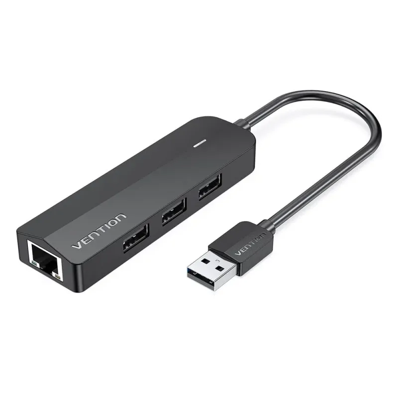 Hub 3 porte USB 2.0 Nero con Adattatore Ethernet 100M