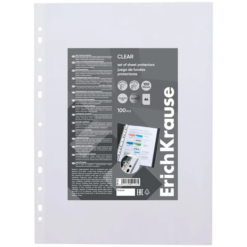 10 Buste trasparenti lisce foratura universale Glossy Clear A4 100mcm