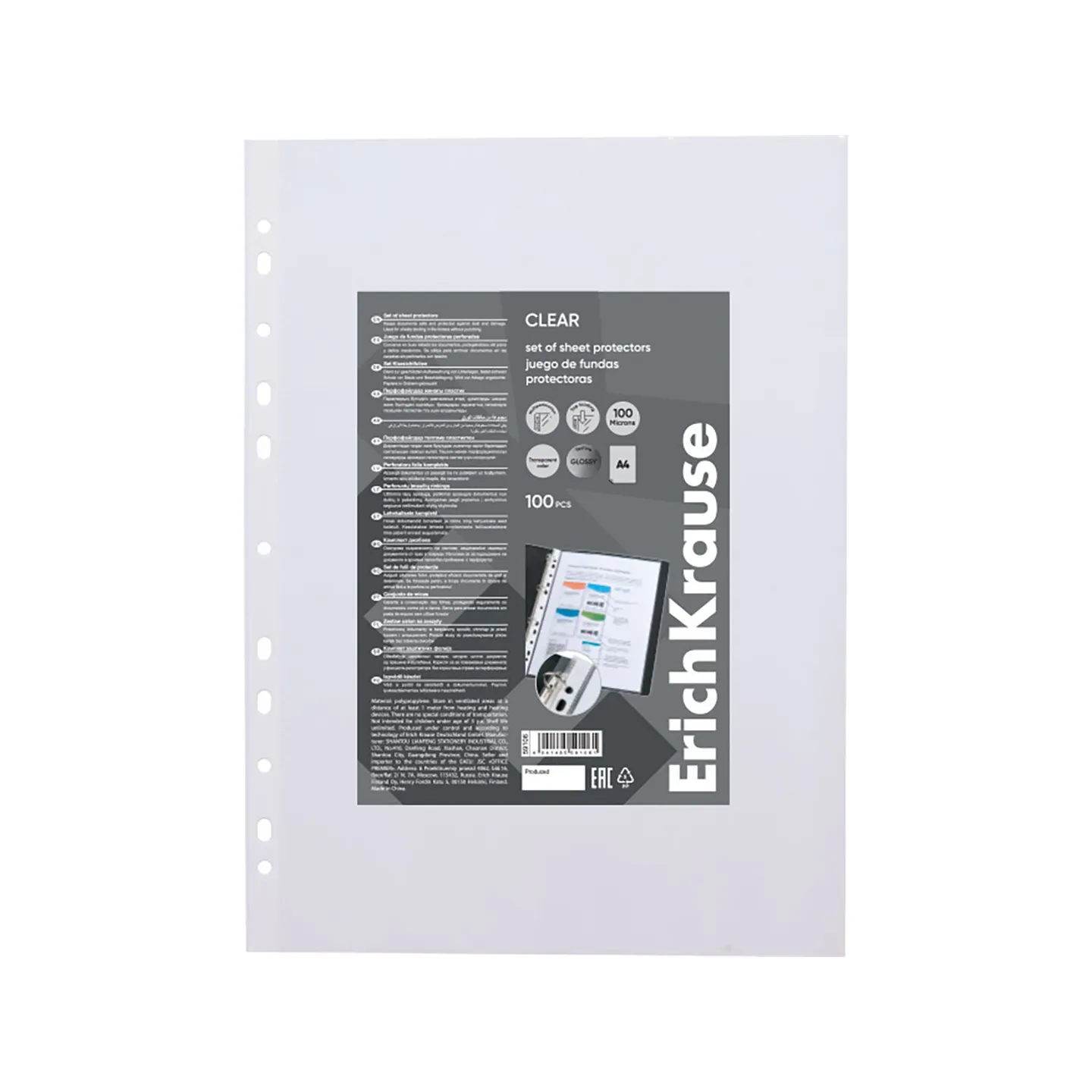 10 Buste trasparenti lisce foratura universale Glossy Clear A4 100mcm