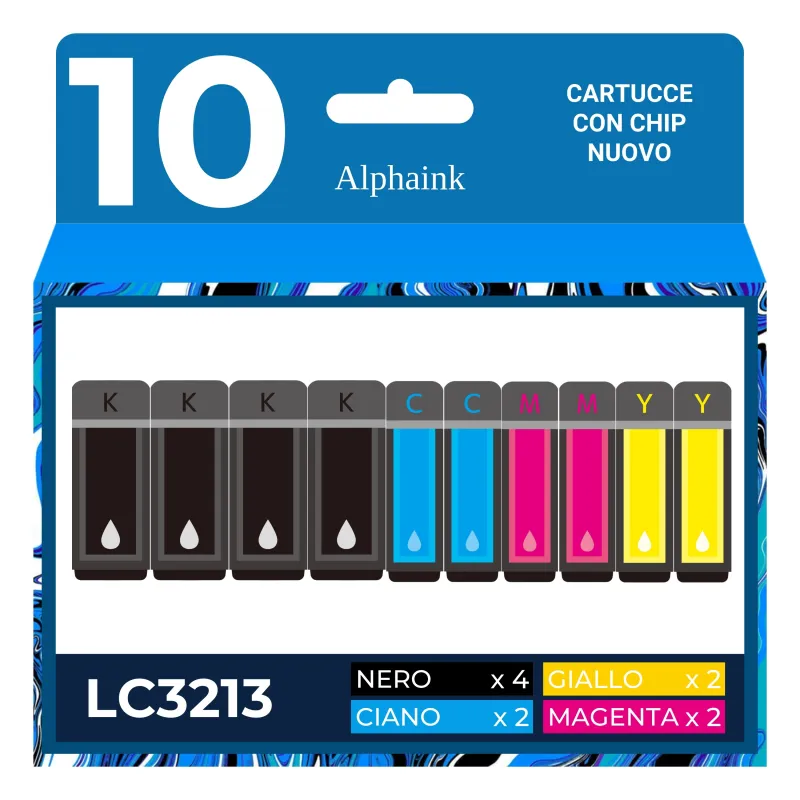 Acquista 10 Cartucce Brother LC-3213 Nero + Colore di Alphaink