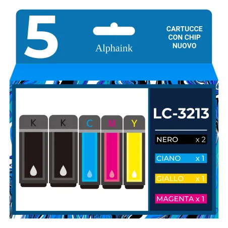 Acquista 5 Cartucce Brother LC-3213 Nero + Colore di Alphaink