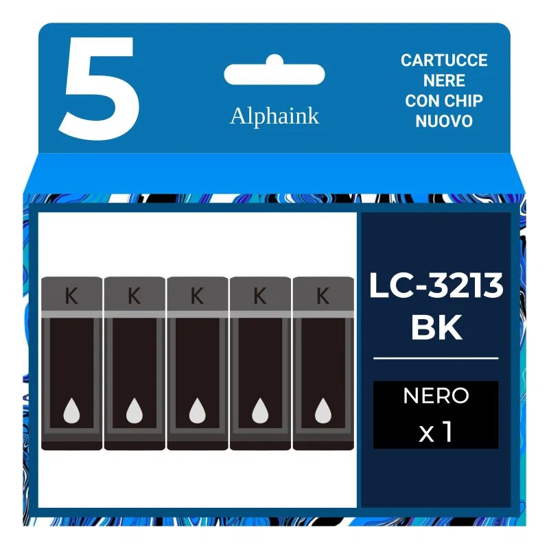 Acquista 5 Cartucce Brother LC-3213BK Nero Alphaink