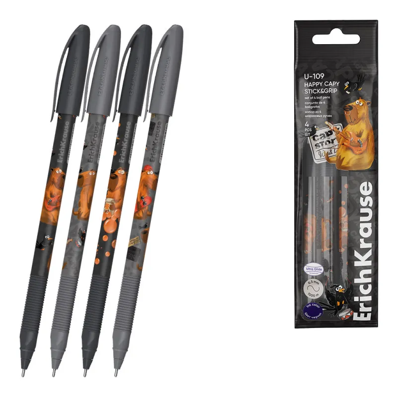 Set 4 Penne a Sfera ErichKrause U-109 Stick&Grip Happy Capy