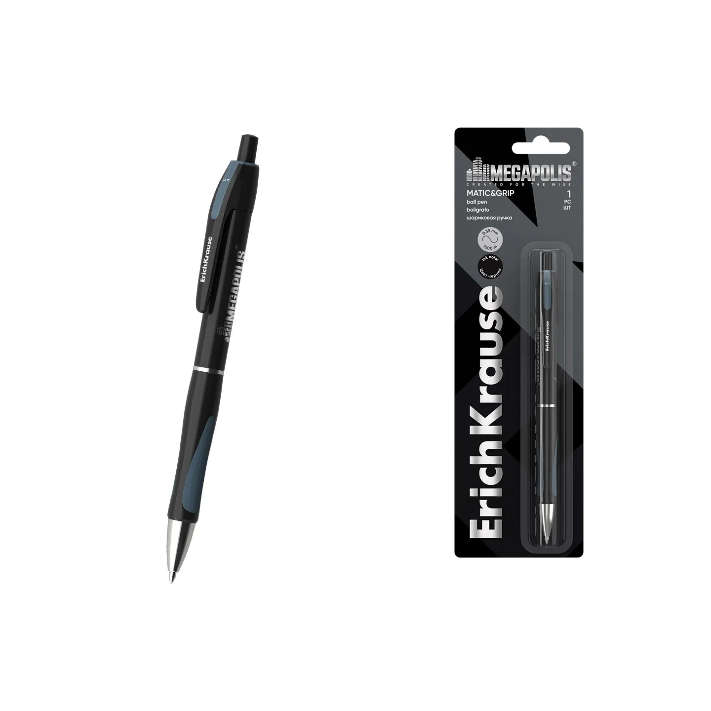 Penna A Sfera A Scatto ErichKrause MEGAPOLIS Matic&Grip nera