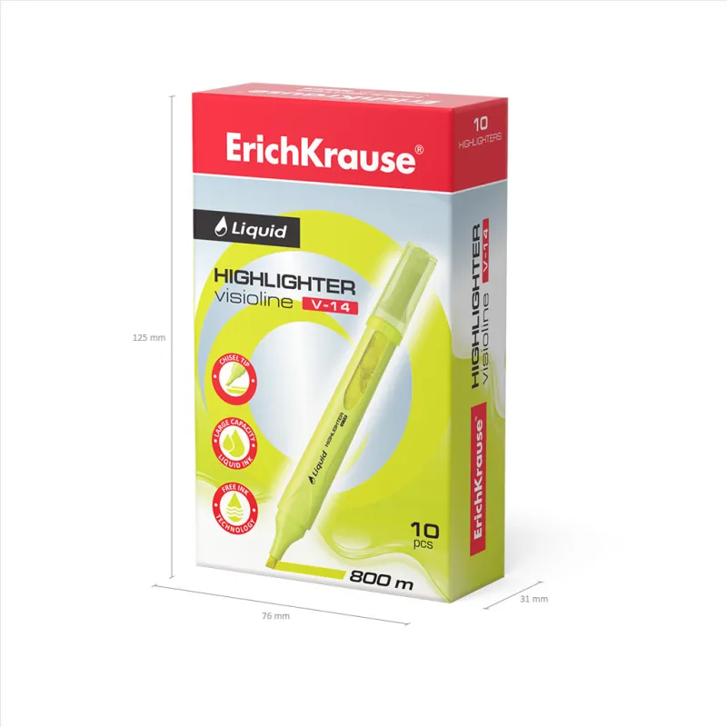 Box 10 Evidenziatori ErichKrause Liquid Visioline V-14 Giallo Neon