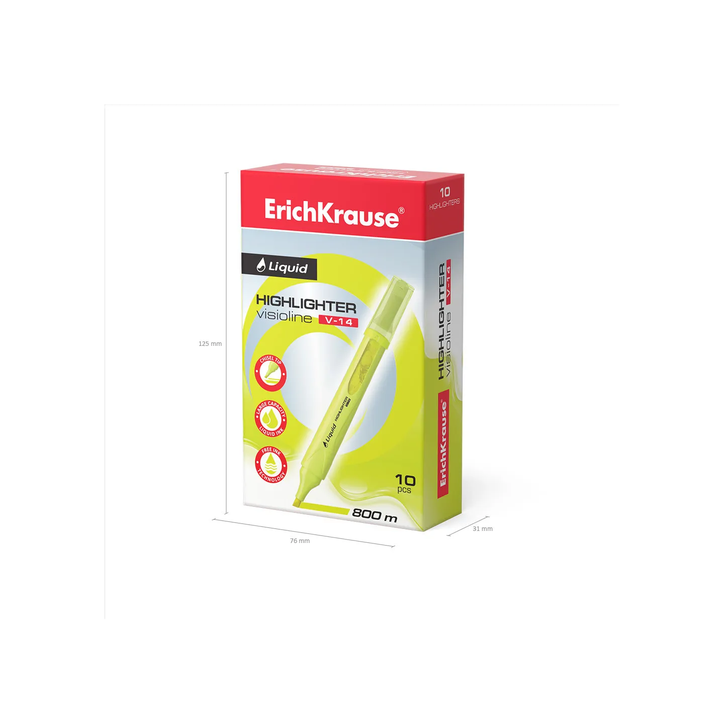 Box 10 Evidenziatori ErichKrause Liquid Visioline V-14 Giallo Neon