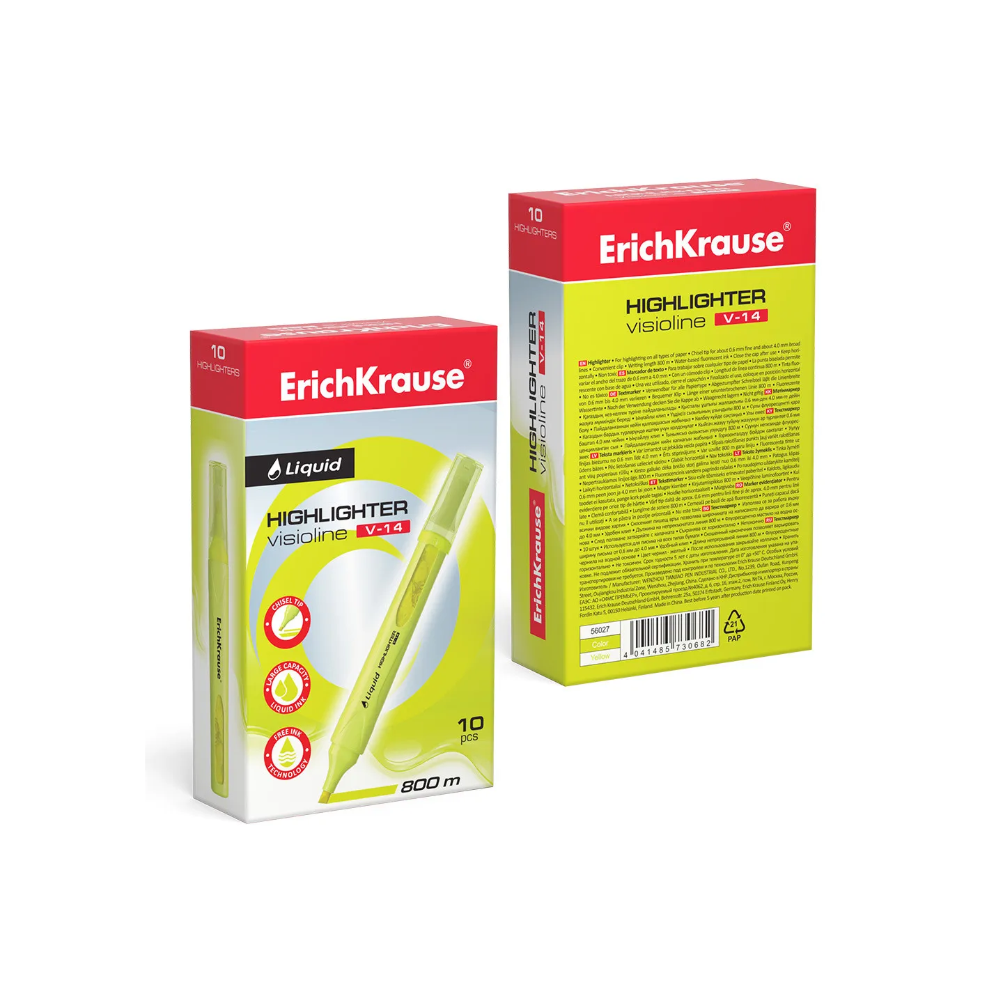 Box 10 Evidenziatori ErichKrause Liquid Visioline V-14 Giallo Neon