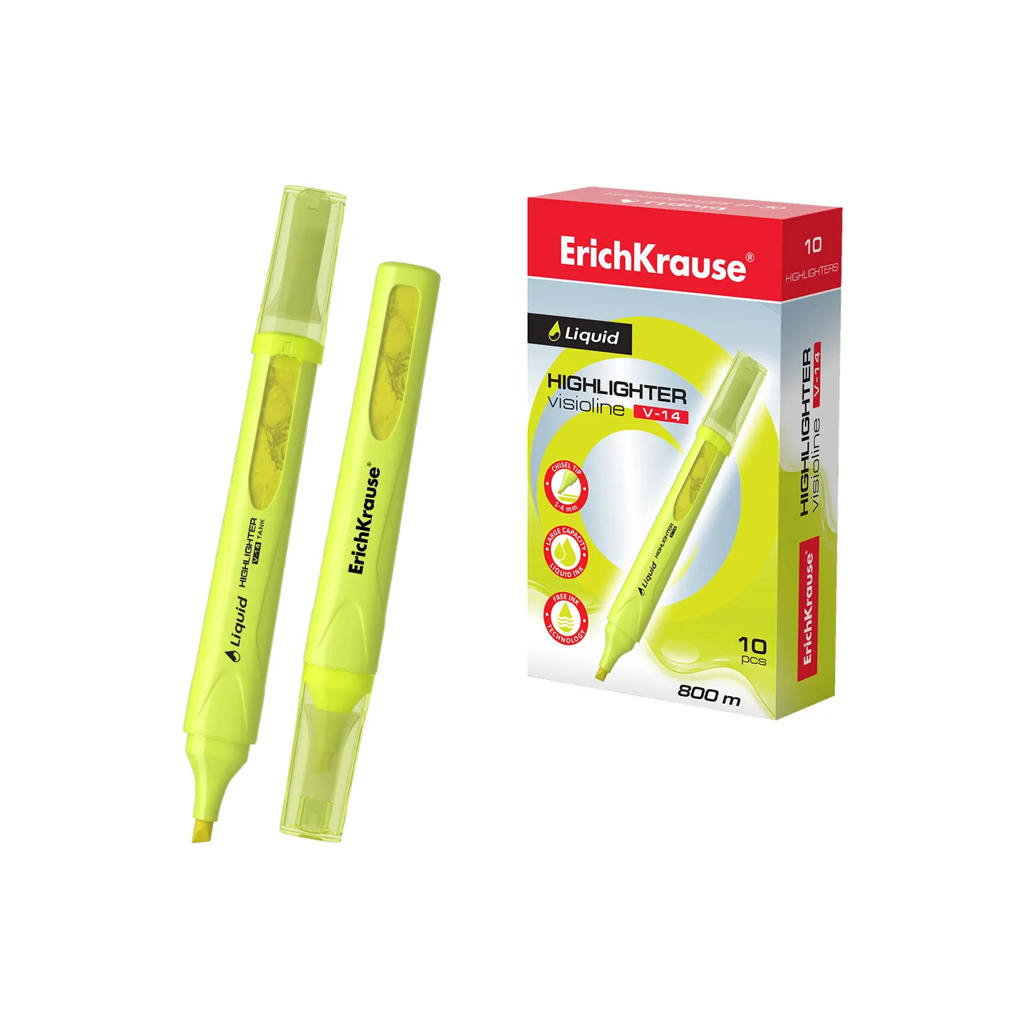Box 10 Evidenziatori ErichKrause Liquid Visioline V-14 Giallo Neon