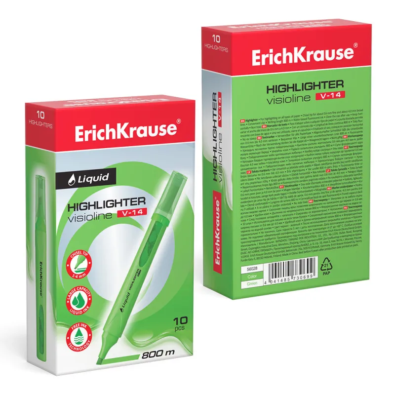 Box 10 Evidenziatori ErichKrause Liquid Visioline V-14 Verde Neon