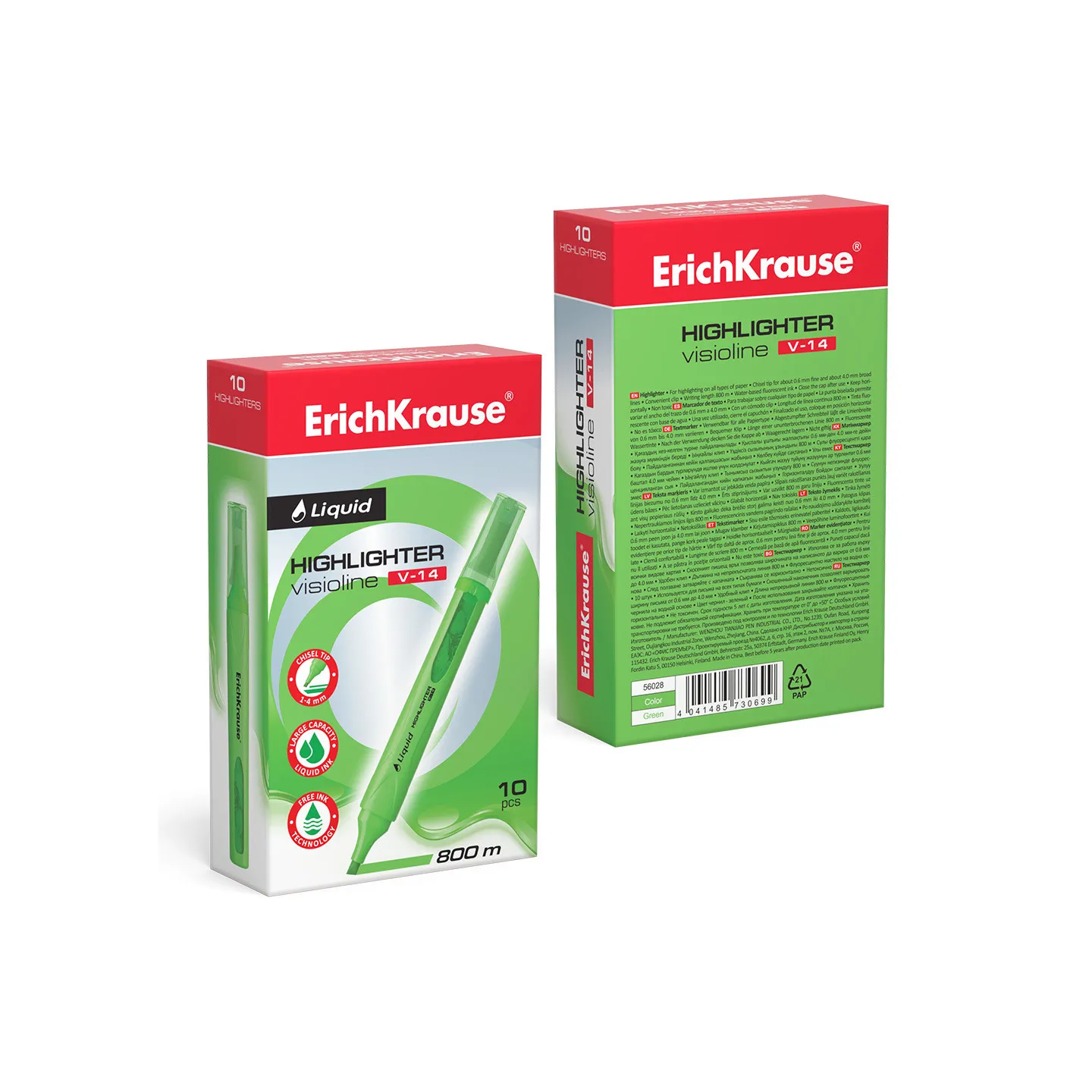 Box 10 Evidenziatori ErichKrause Liquid Visioline V-14 Verde Neon