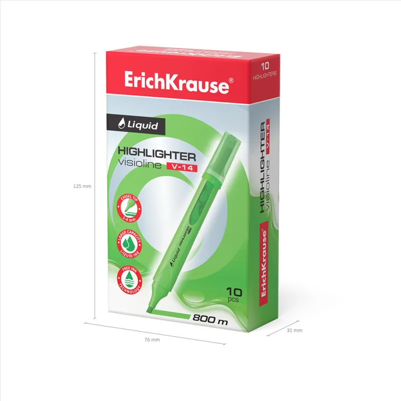 Box 10 Evidenziatori ErichKrause Liquid Visioline V-14 Verde Neon