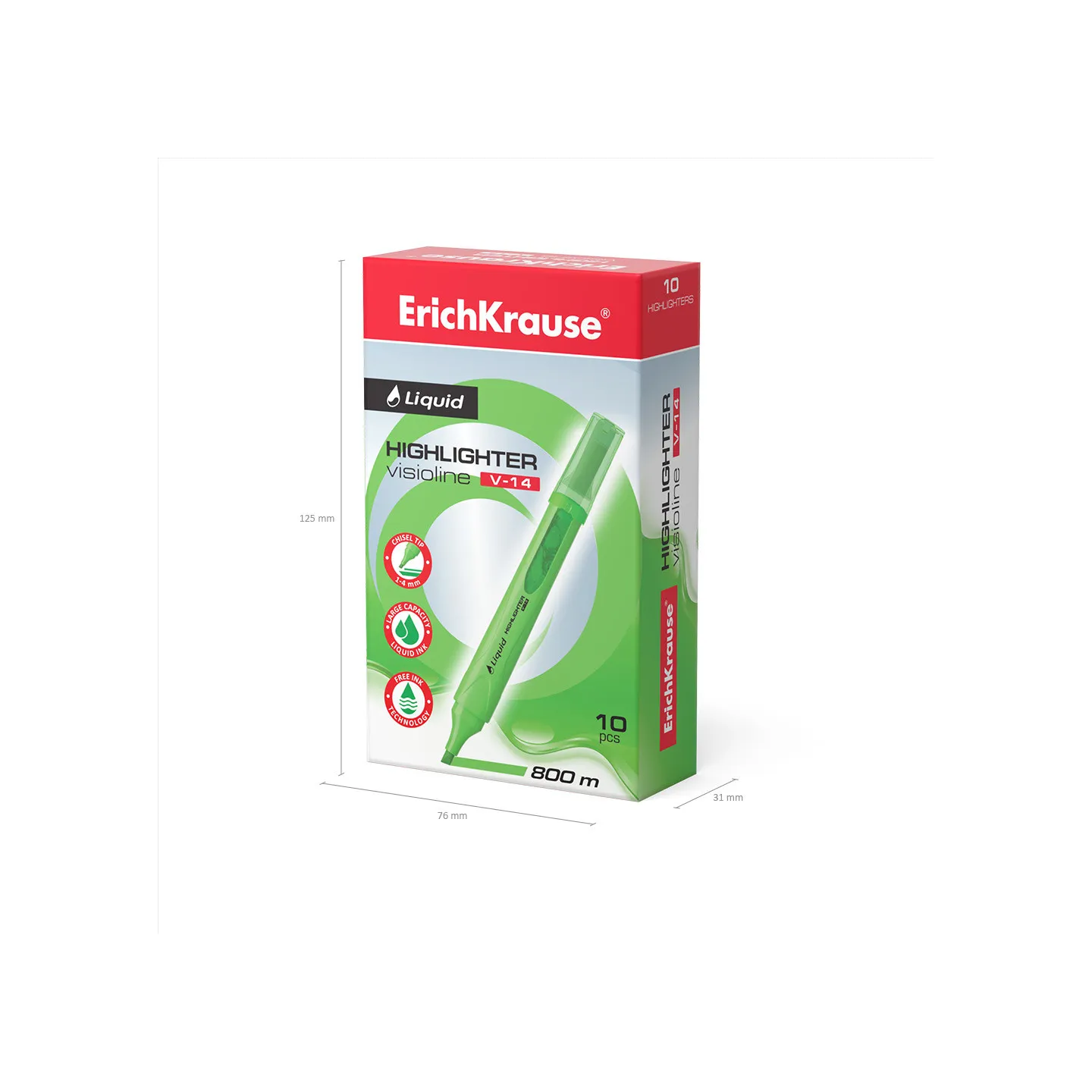Box 10 Evidenziatori ErichKrause Liquid Visioline V-14 Verde Neon