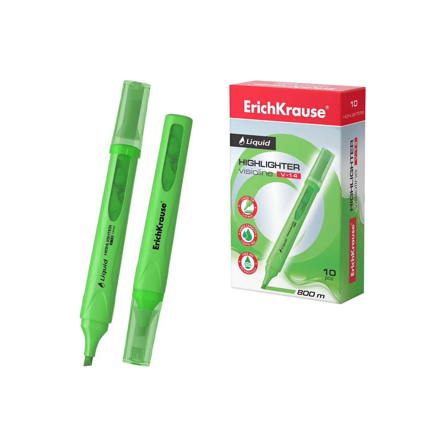 Box 10 Evidenziatori ErichKrause Liquid Visioline V-14 Verde Neon