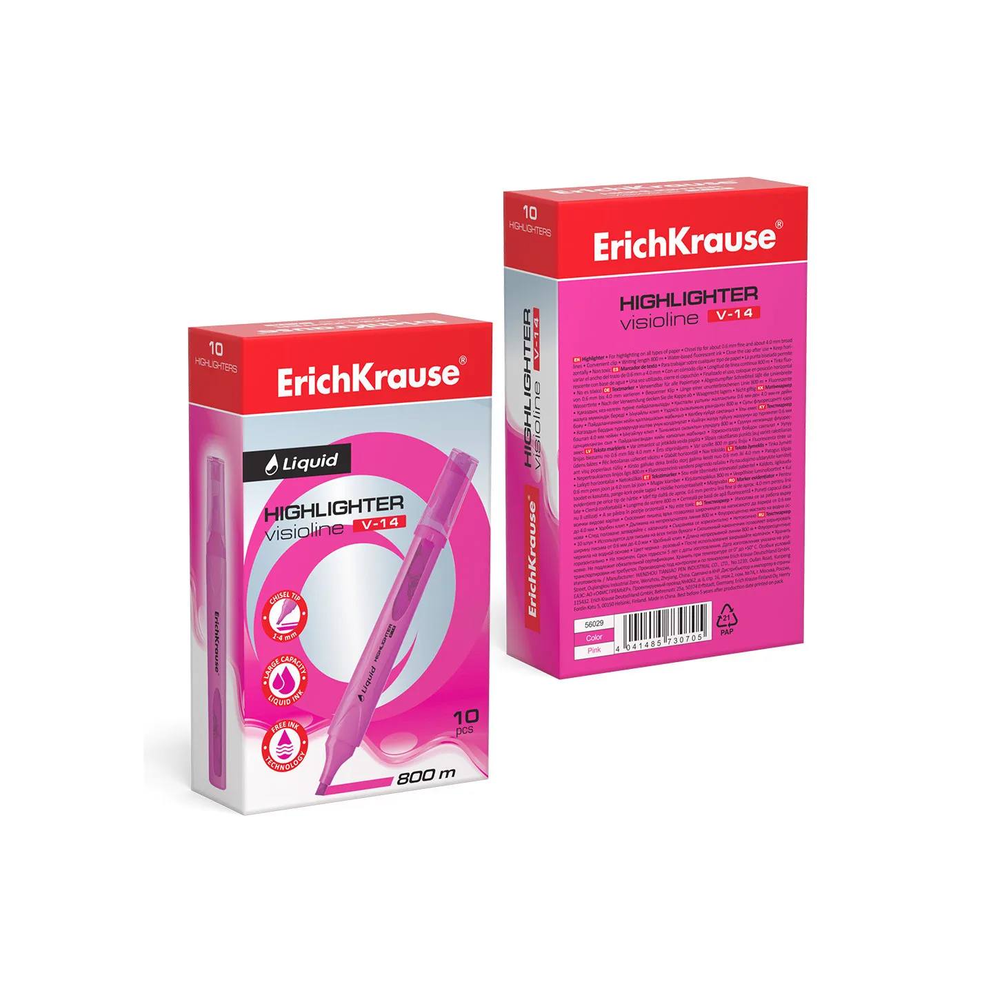 Box 10 Evidenziatori ErichKrause Liquid Visioline V-14 Rosa Neon