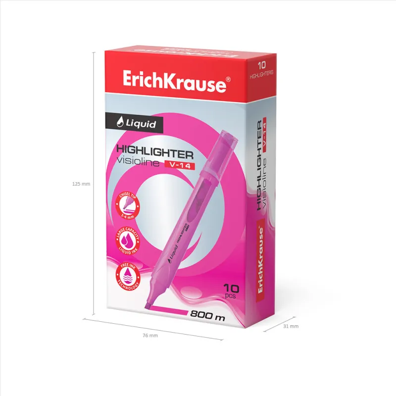 Box 10 Evidenziatori ErichKrause Liquid Visioline V-14 Rosa Neon