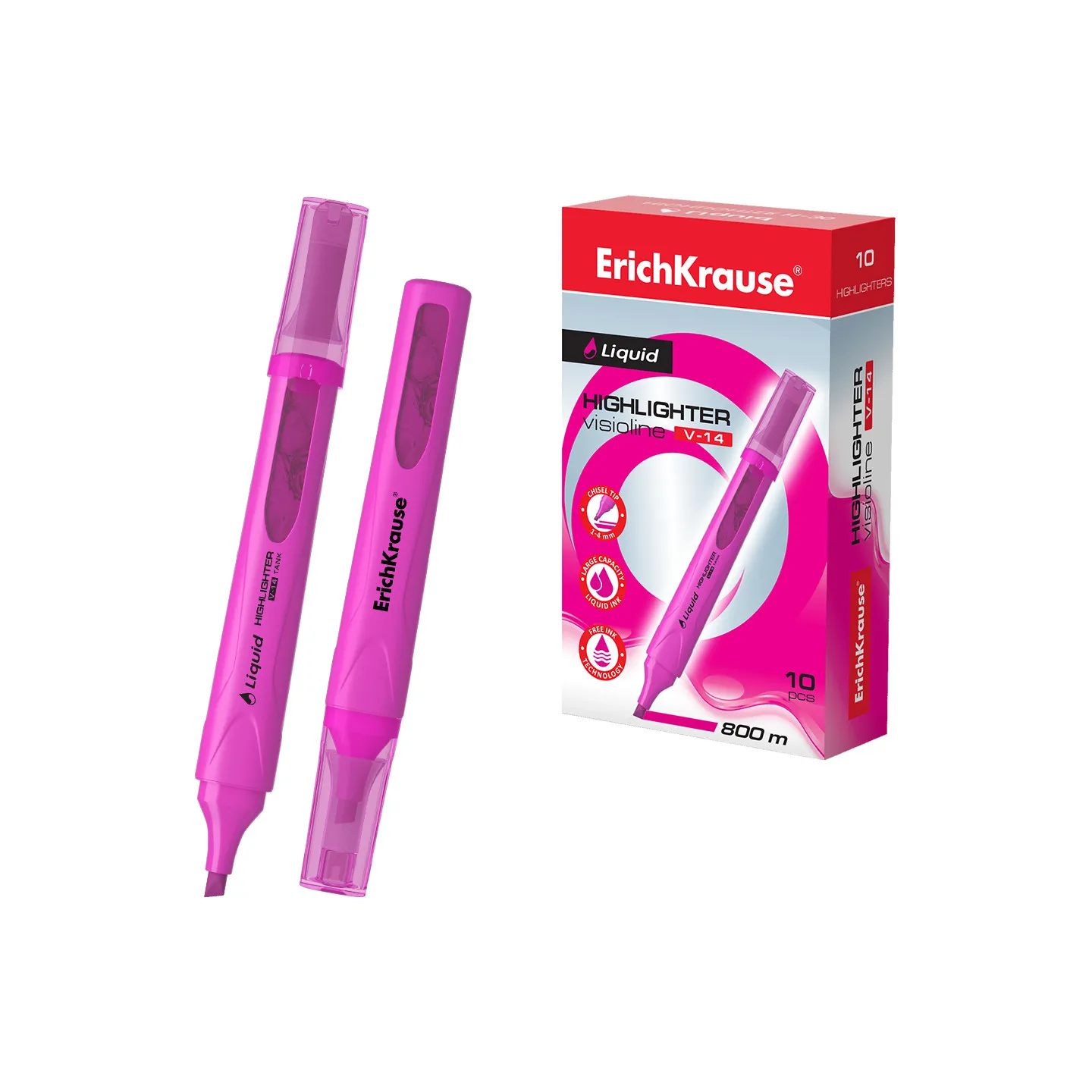 Box 10 Evidenziatori ErichKrause Liquid Visioline V-14 Rosa Neon
