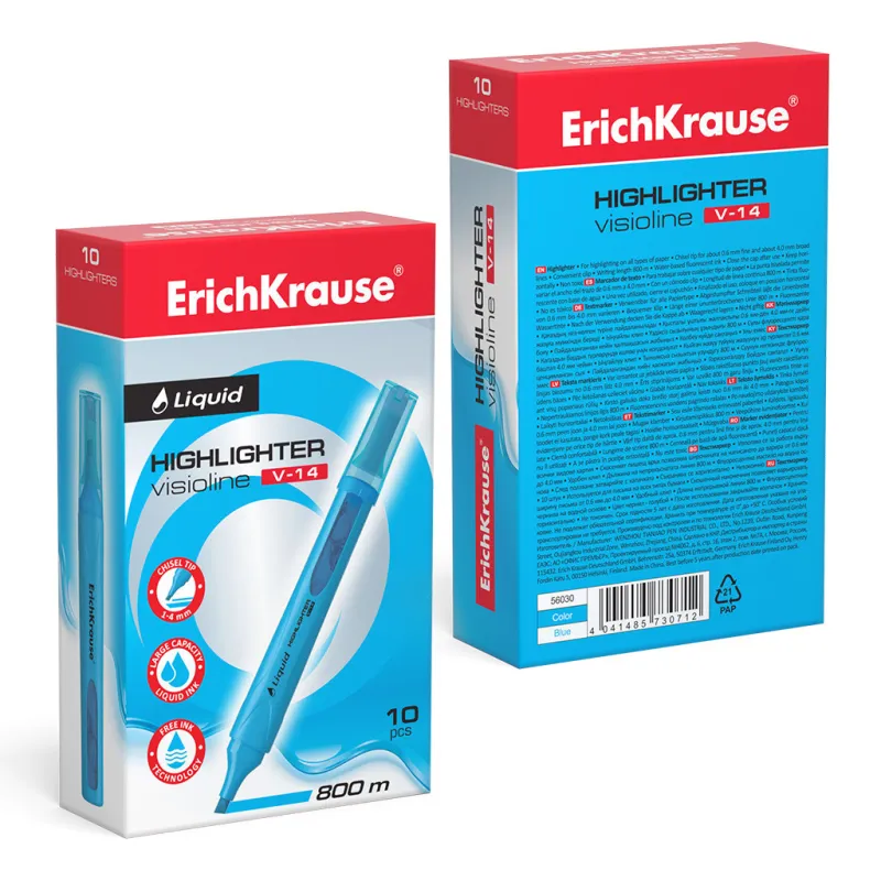 Box 10 Evidenziatori ErichKrause Liquid Visioline V-14 Blu Neon