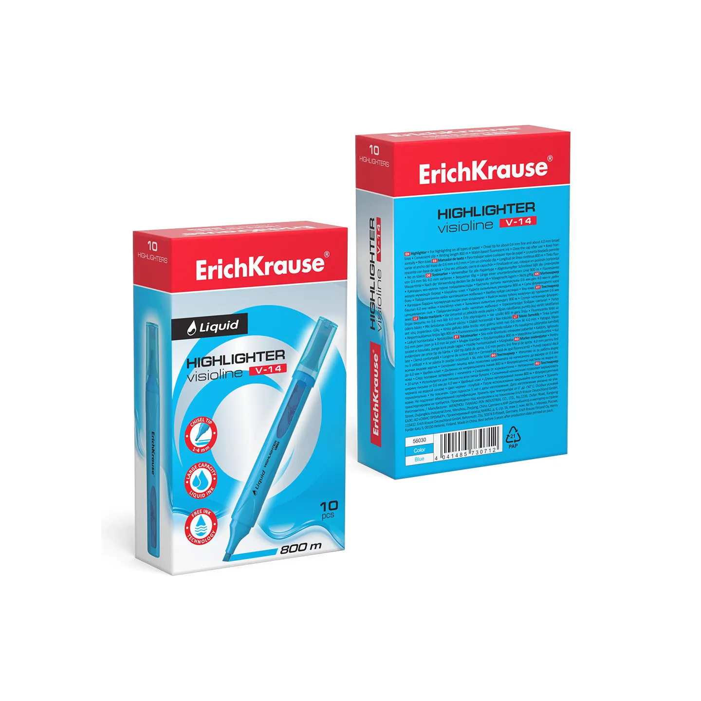 Box 10 Evidenziatori ErichKrause Liquid Visioline V-14 Blu Neon