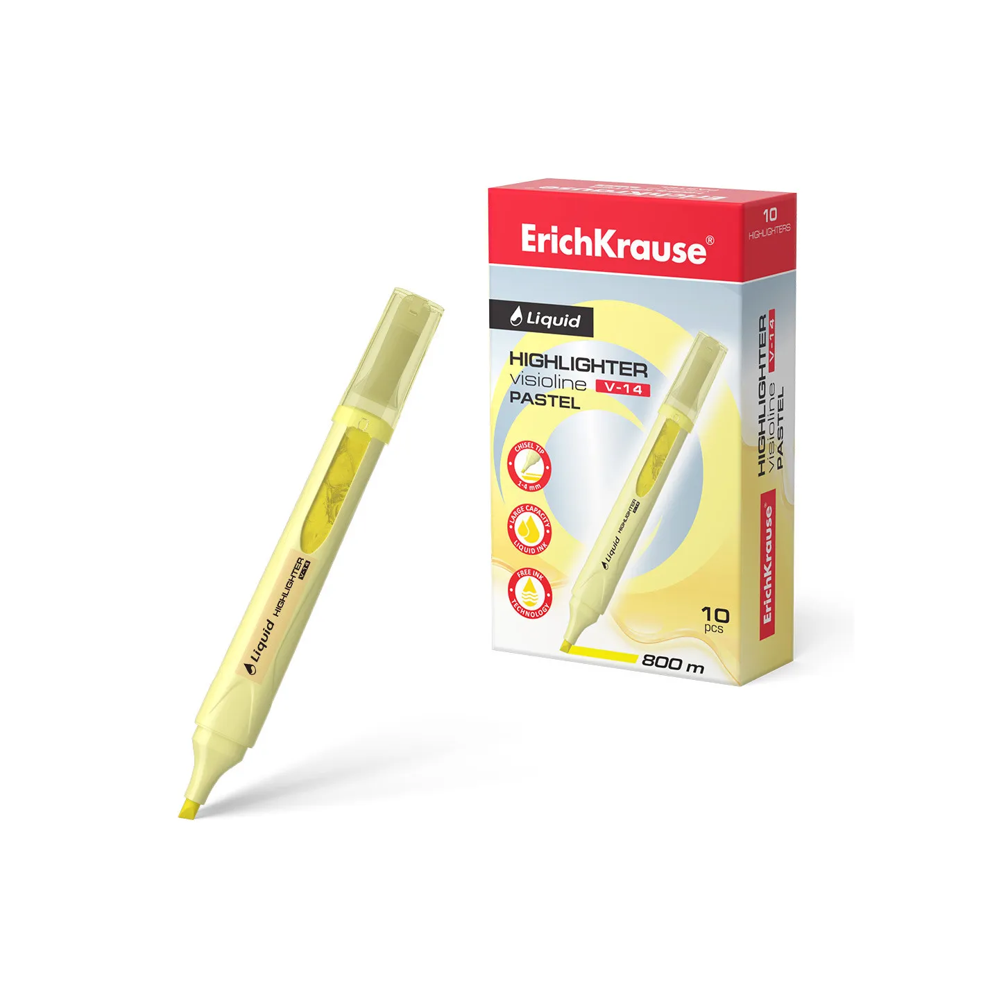 Box 10 Evidenziatori ErichKrause Liquid Visioline V-14 Giallo Pastello