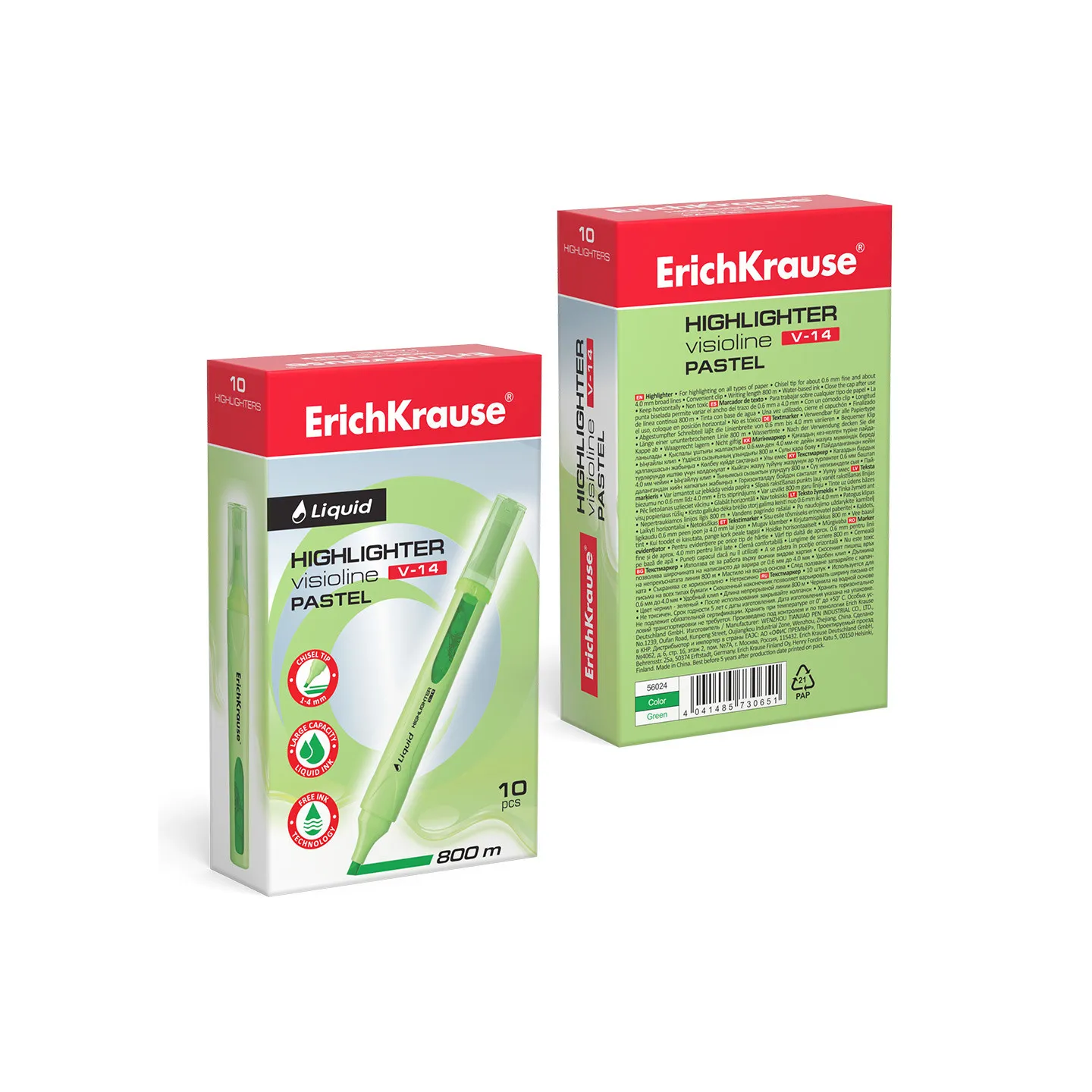 Box 10 Evidenziatori ErichKrause Liquid Visioline V-14 Verde Pastello