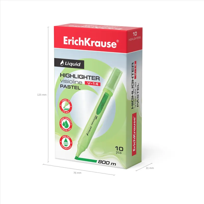 Box 10 Evidenziatori ErichKrause Liquid Visioline V-14 Verde Pastello