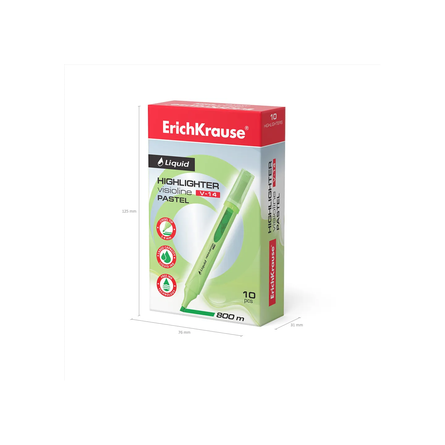 Box 10 Evidenziatori ErichKrause Liquid Visioline V-14 Verde Pastello