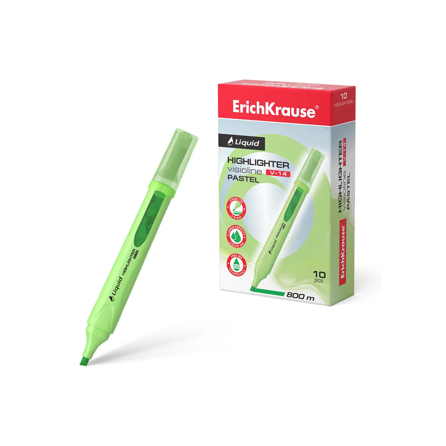 Box 10 Evidenziatori ErichKrause Liquid Visioline V-14 Verde Pastello