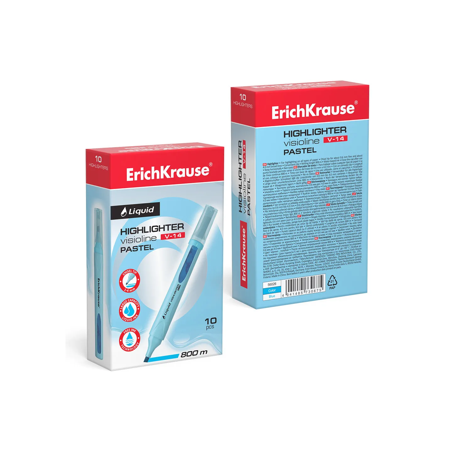 Box 10 Evidenziatori ErichKrause Liquid Visioline V-14 Blu Pastello