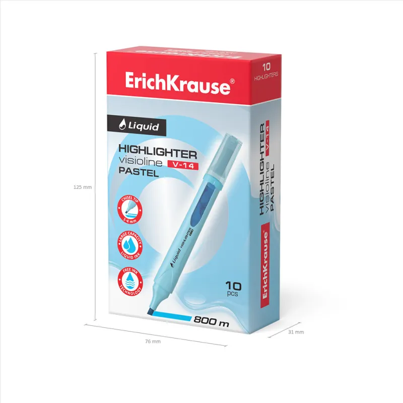 Box 10 Evidenziatori ErichKrause Liquid Visioline V-14 Blu Pastello