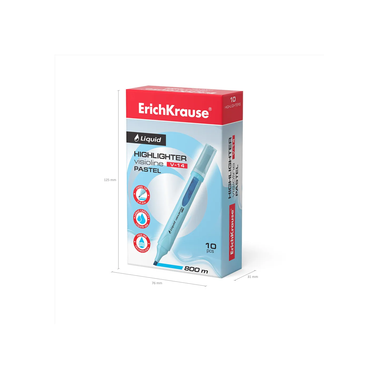 Box 10 Evidenziatori ErichKrause Liquid Visioline V-14 Blu Pastello