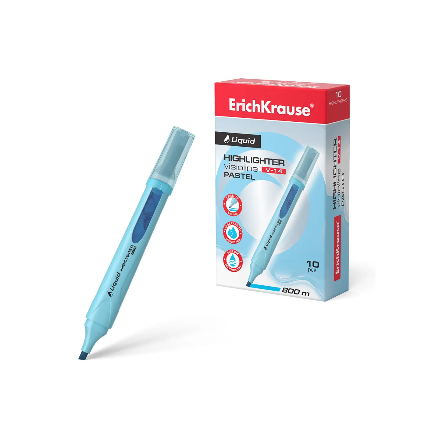 Box 10 Evidenziatori ErichKrause Liquid Visioline V-14 Blu Pastello
