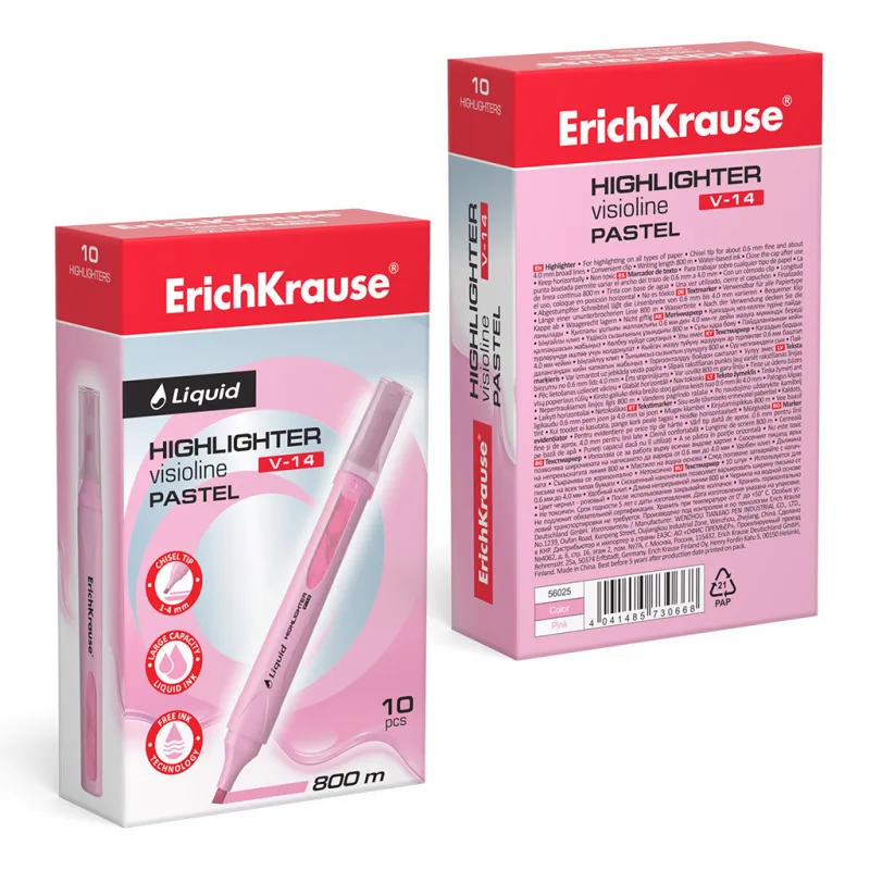 Box 10 Evidenziatori ErichKrause Liquid Visioline V-14 Rosa Pastello