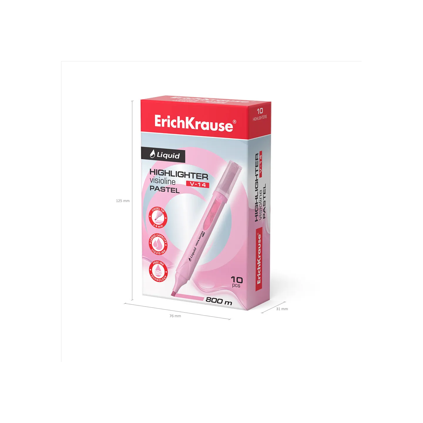 Box 10 Evidenziatori ErichKrause Liquid Visioline V-14 Rosa Pastello