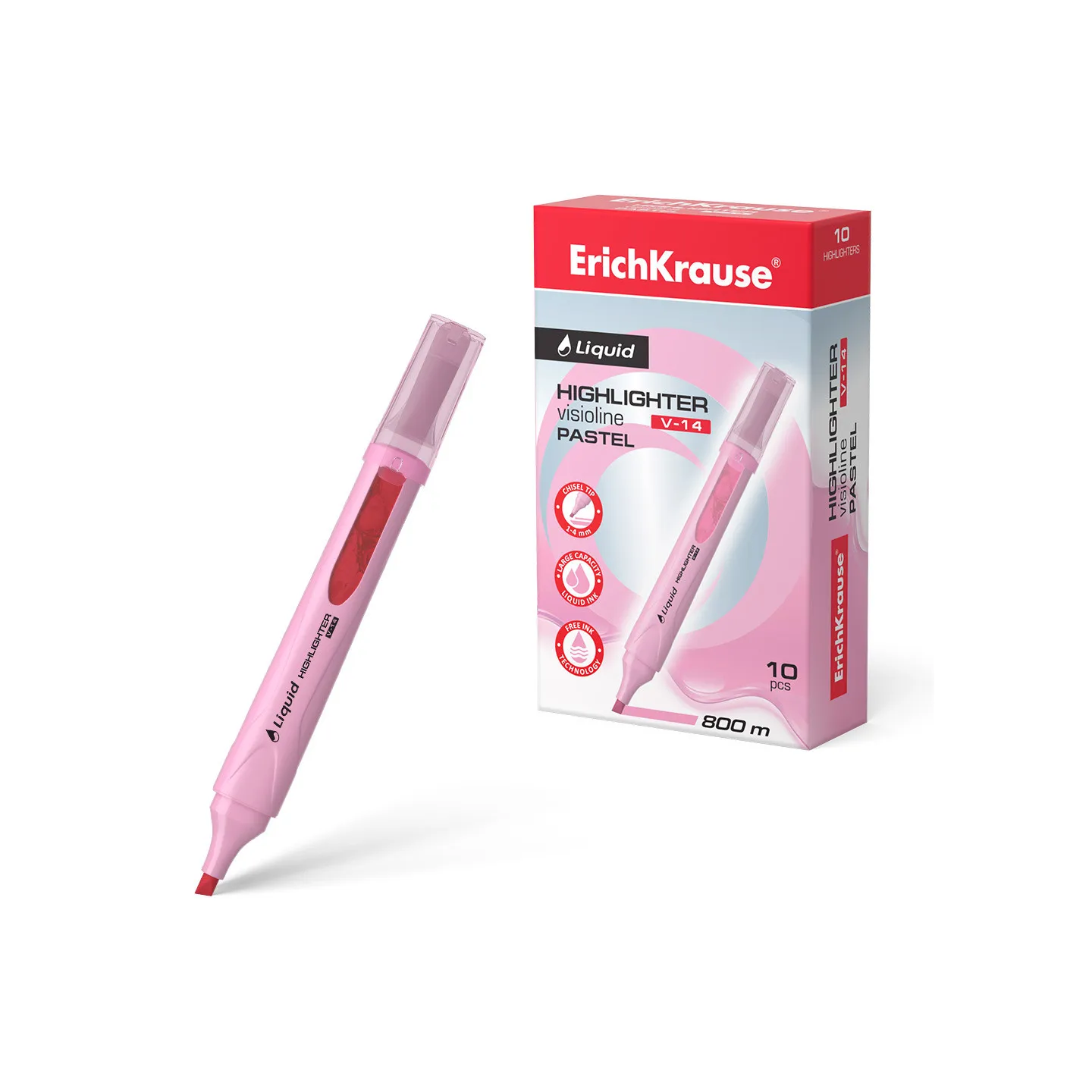 Box 10 Evidenziatori ErichKrause Liquid Visioline V-14 Rosa Pastello