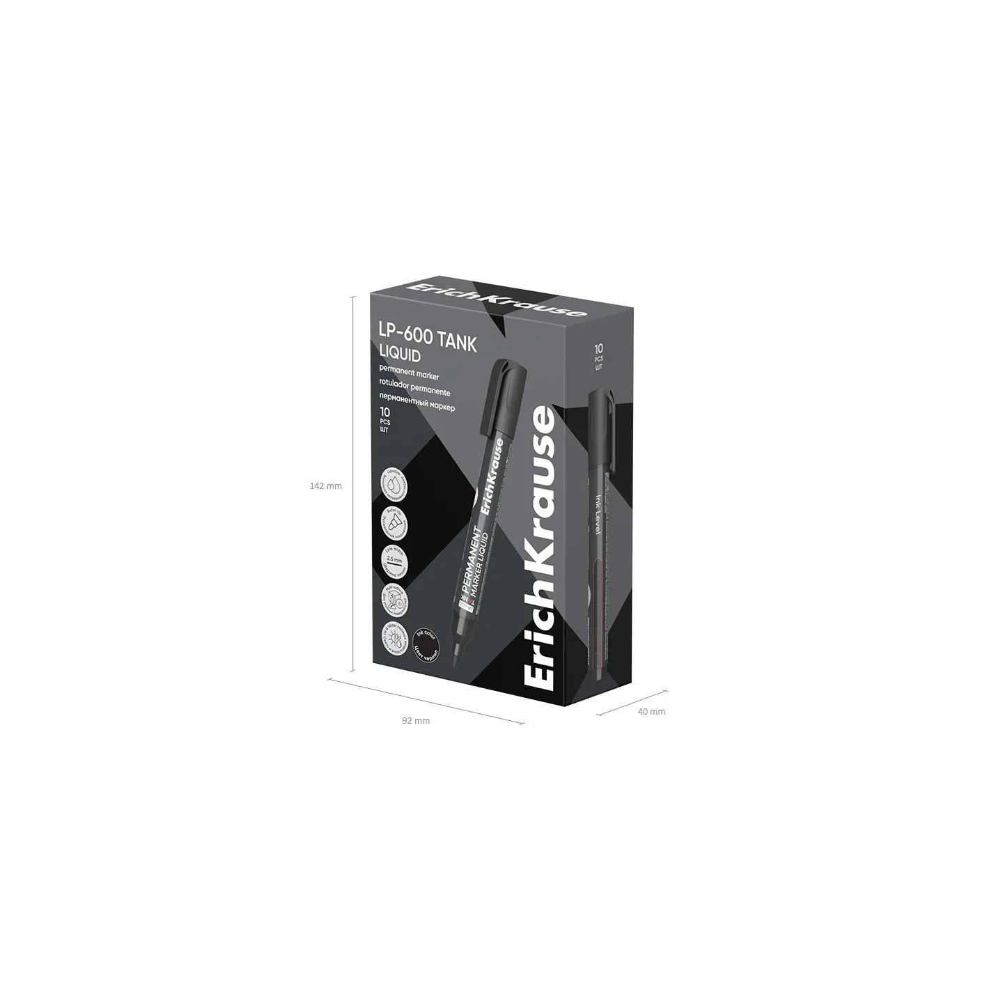 Box 10 Pennarelli indelebili ErichKrause LP-600 Liquid Nero
