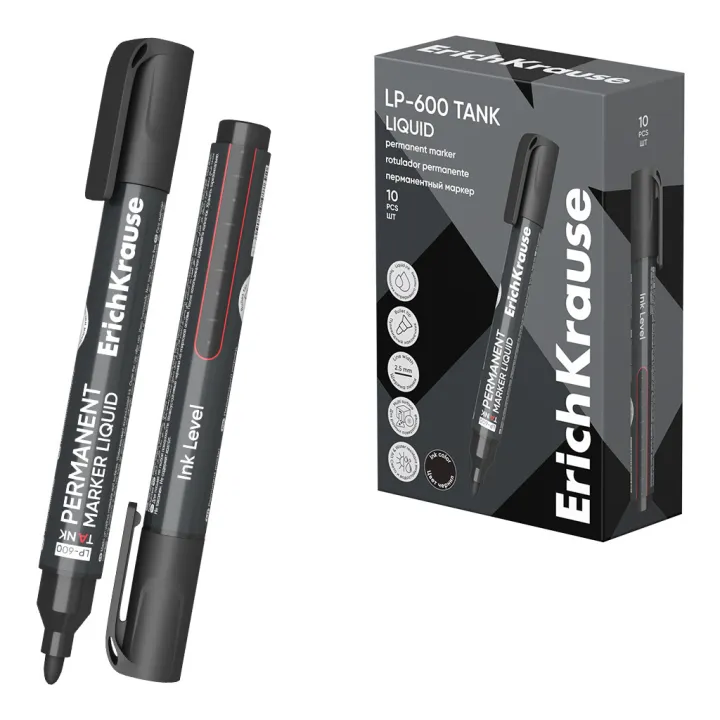 Box 10 Pennarelli indelebili ErichKrause LP-600 Liquid Nero
