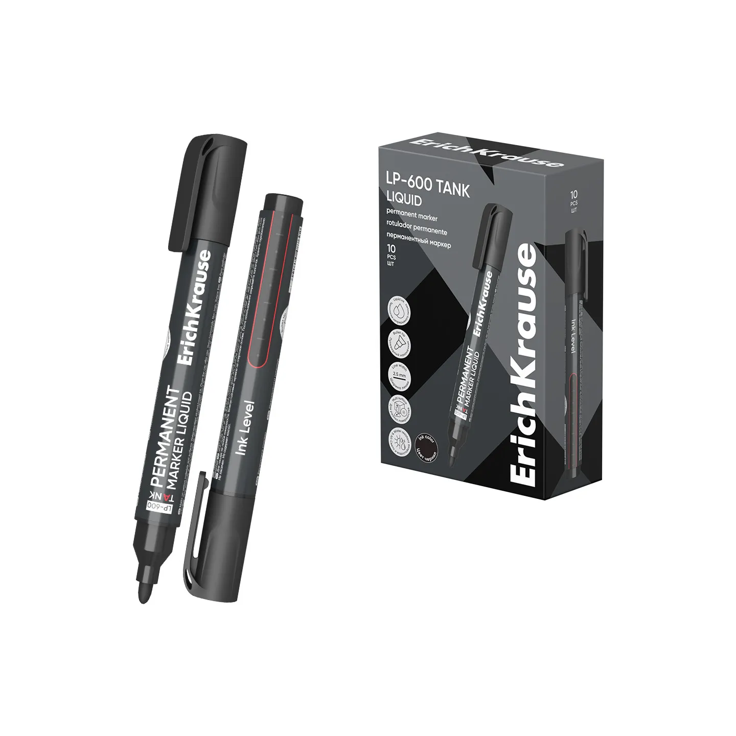 Box 10 Pennarelli indelebili ErichKrause LP-600 Liquid Nero