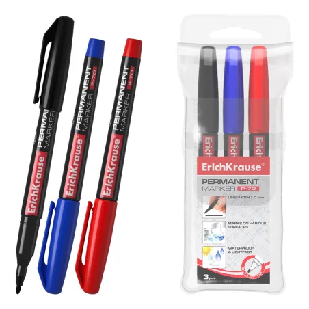 Set di 3 pennarelli indelebili ErichKrause P-70 nero, blu e rosso