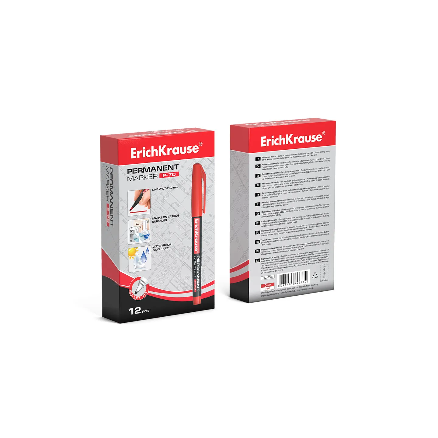 Box da 12 Pennarelli Indelebili ErichKrause P-70 Colore Rosso