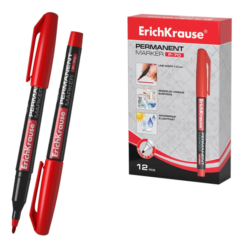 Box da 12 Pennarelli Indelebili ErichKrause P-70 Colore Rosso