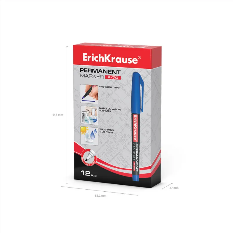 Box da 12 Pennarelli Indelebili ErichKrause P-70 Colore Blu