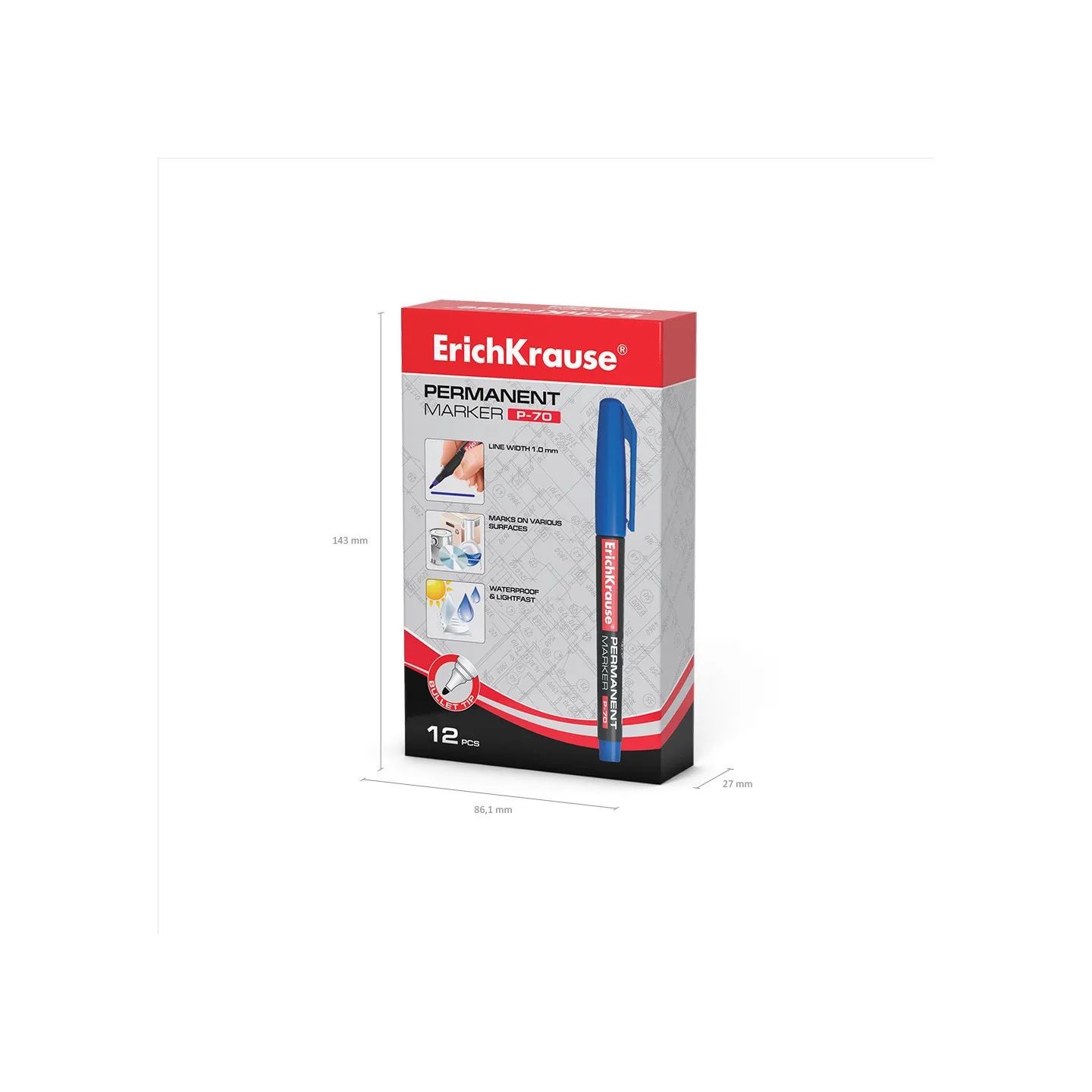 Box da 12 Pennarelli Indelebili ErichKrause P-70 Colore Blu