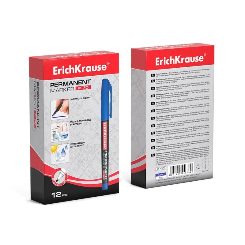 Box da 12 Pennarelli Indelebili ErichKrause P-70 Colore Blu