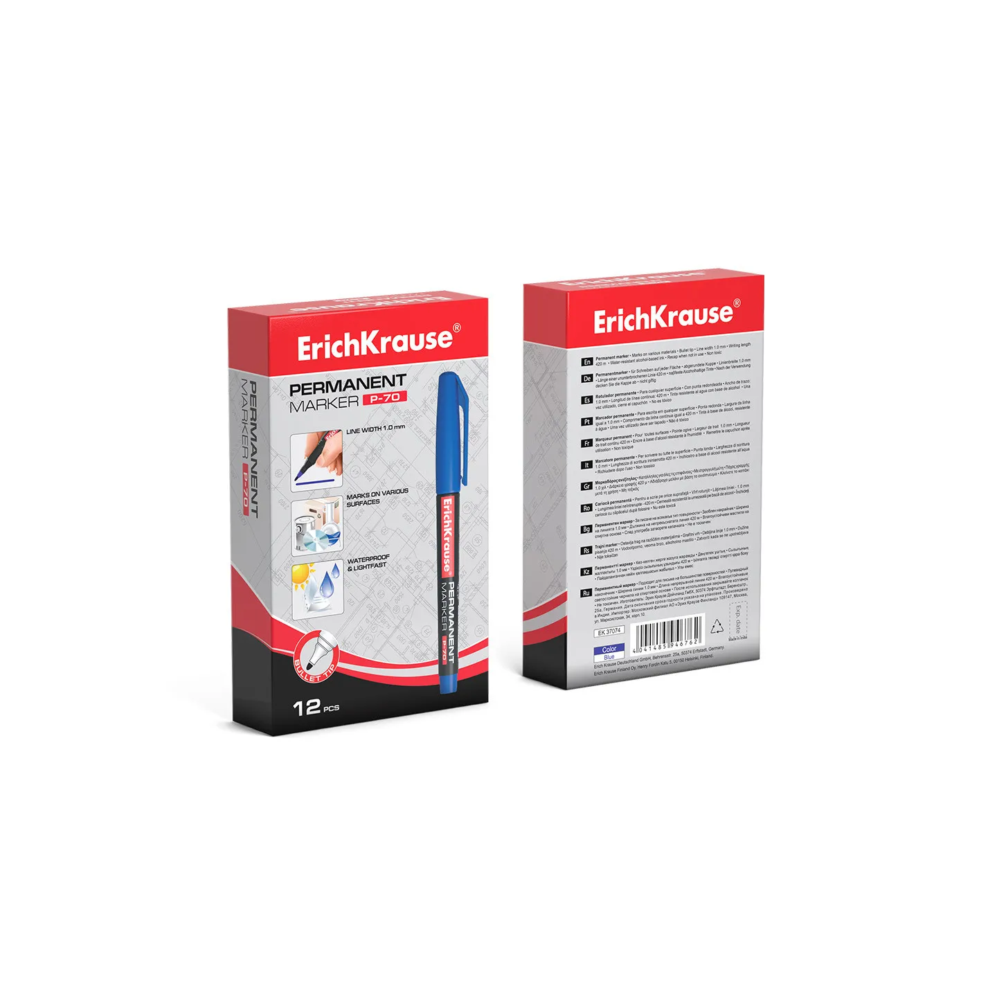 Box da 12 Pennarelli Indelebili ErichKrause P-70 Colore Blu