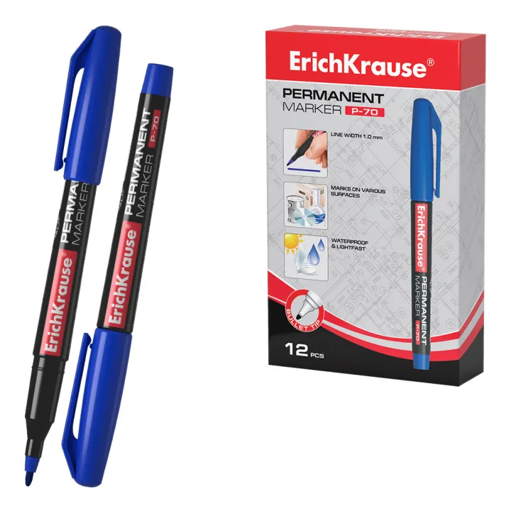 Box da 12 Pennarelli Indelebili ErichKrause P-70 Colore Blu