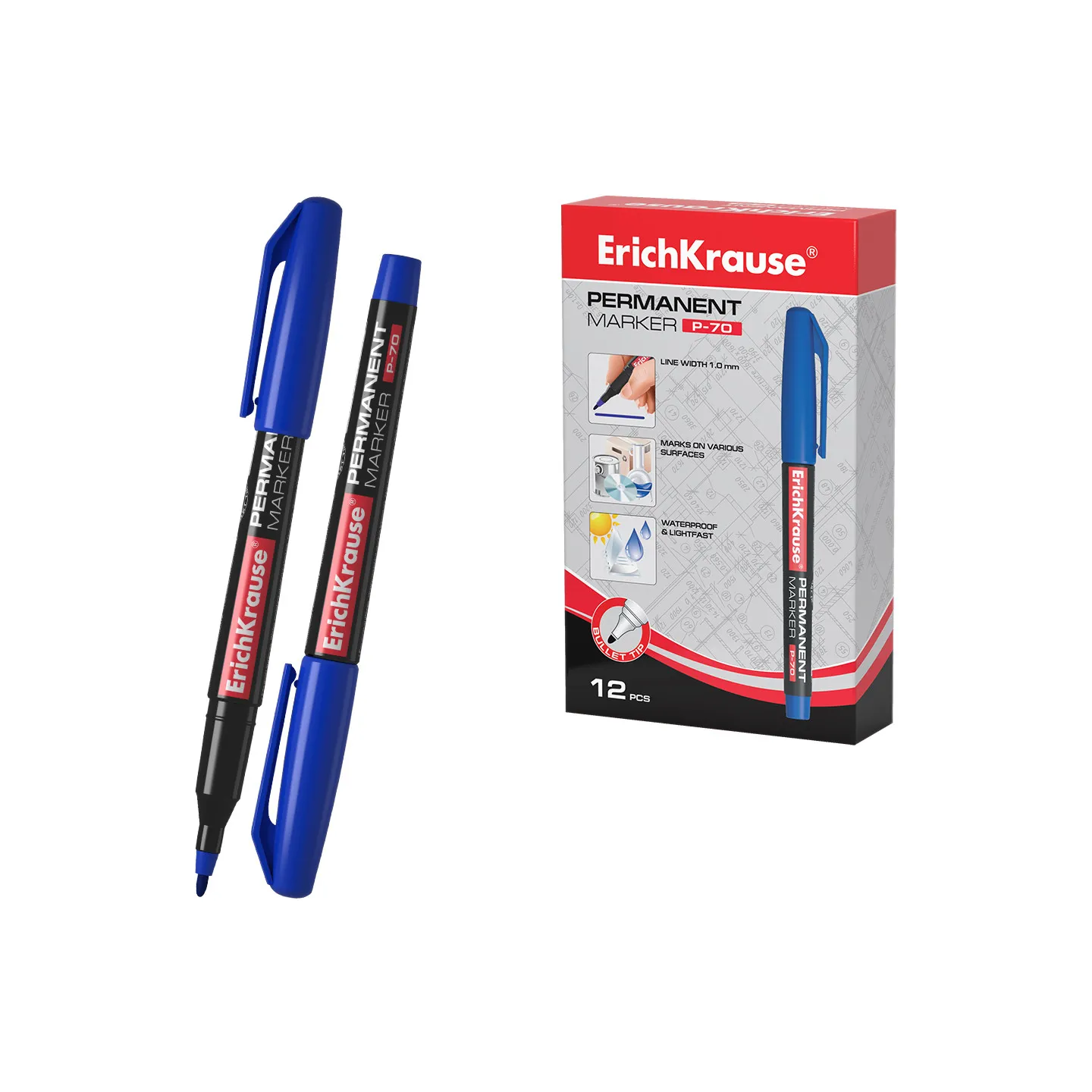 Box da 12 Pennarelli Indelebili ErichKrause P-70 Colore Blu