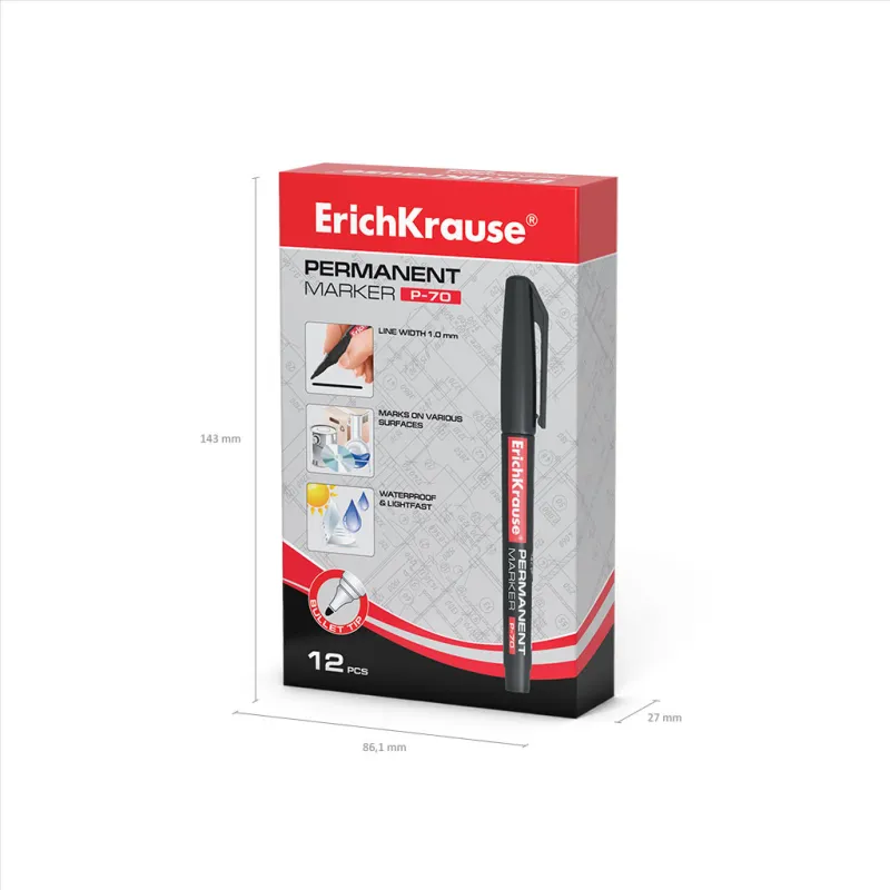 Box da 12 Pennarelli Indelebili ErichKrause P-70 Colore Nero