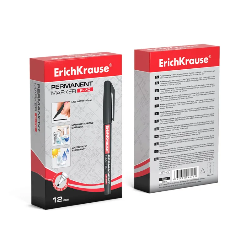Box da 12 Pennarelli Indelebili ErichKrause P-70 Colore Nero