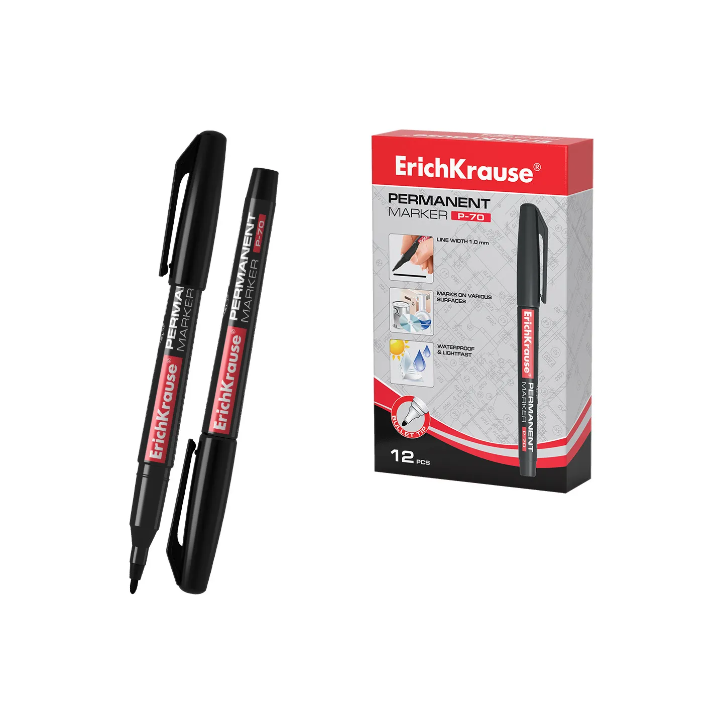 Box da 12 Pennarelli Indelebili ErichKrause P-70 Colore Nero