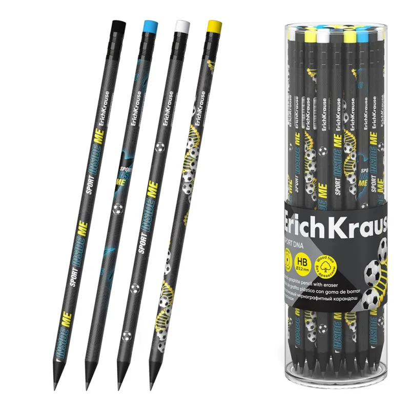 Tubo da 42 Matite HB Rotonde con gomma ErichKrause Sport DNA